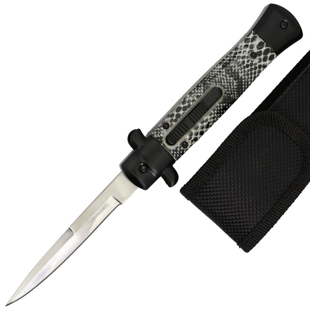 Serpent Climb Automatic OTF Knives | Stiletto Style with Snakeskin Pattern