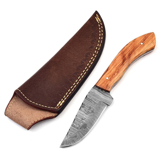 No Messiah Damascus Steel Full Tang Hunting Knife | Leather Sheath Included