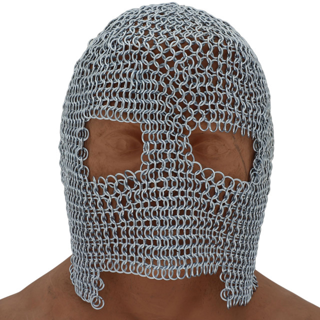 Chainmail Coif – Butted Ring Construction | Mild Steel | Full Face Head and Neck Coverage