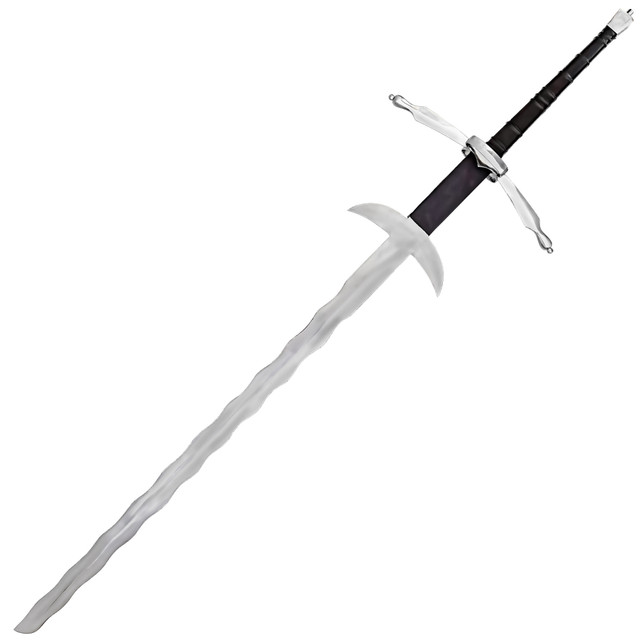 German Flamberg Sword Two-Handed with Leather-Covered Ricasso and Nickel Silver Fittings