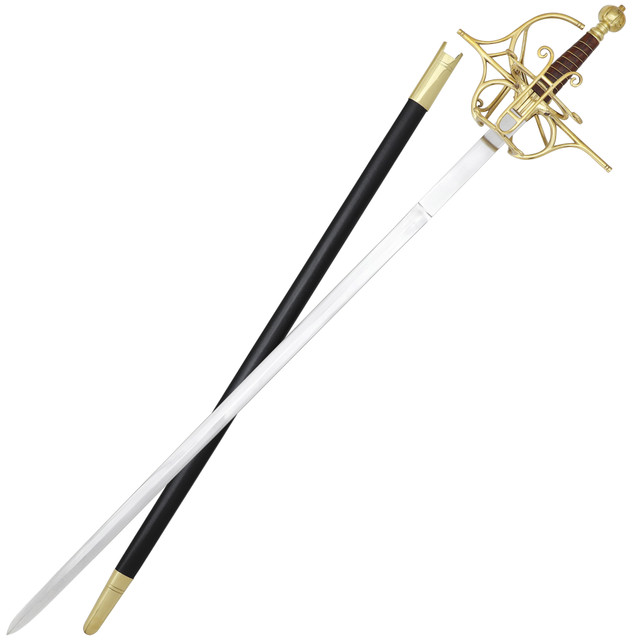Rapier Sword-Heavy Basket Hilted-EN45 Steel Blade- Brass Pommel
