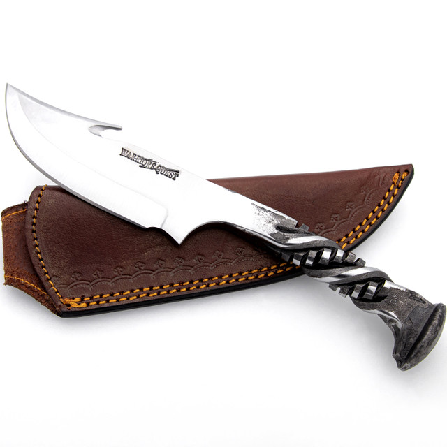 Spike Knife Final Gambit Forged Railroad – Carbon Steel Clip Point Blade with Gut Hook and Leather Sheath