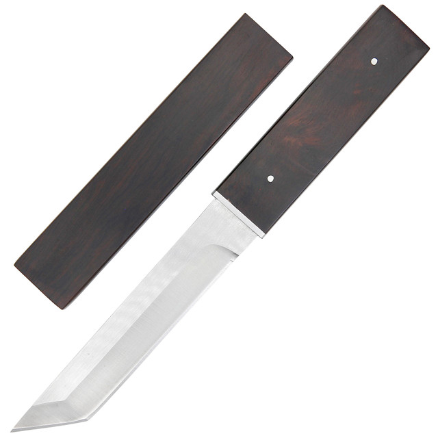 Full Tang Tanto Knife - 14cm Stainless Steel Blade with Ebony Handle