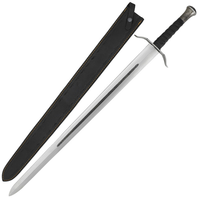 Premium High Carbon Steel Sword — Full Tang Construction with Black Leather Sheath