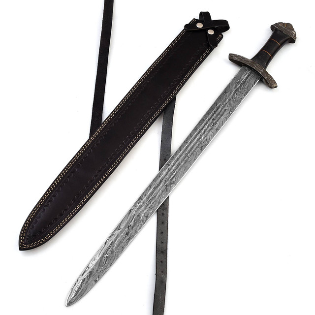 Triple Fuller Damascus Steel Sword – Full Tang Design with Premium Leather Sheath