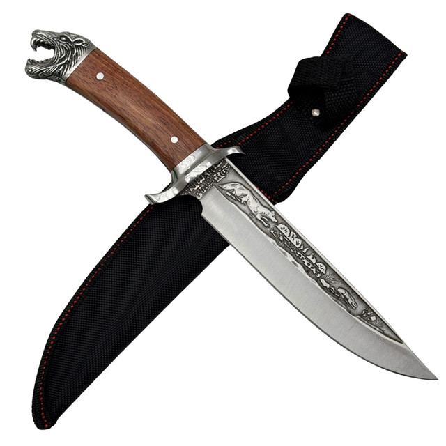 Premium 12.75" Fixed Blade Hunting Knife – Stainless Steel Blade, Full Tang, Wolf Head Pommel & Sheath