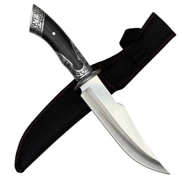 Premium 12.25" Fixed Blade Clip Point Knife – Mirror Polished Stainless Steel, Full Tang, Hardwood Handle & Nylon Sheath