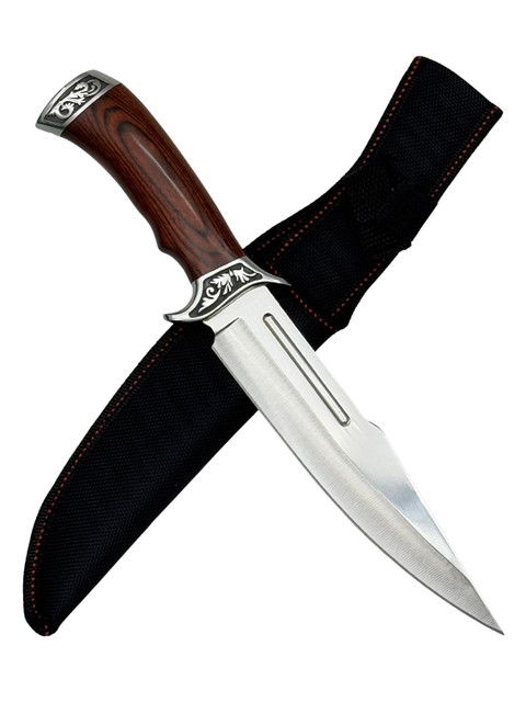 Premium 12.25" Fixed Blade Hunting Knife – Stainless Steel Drop Point with Wooden Handle & Sheath