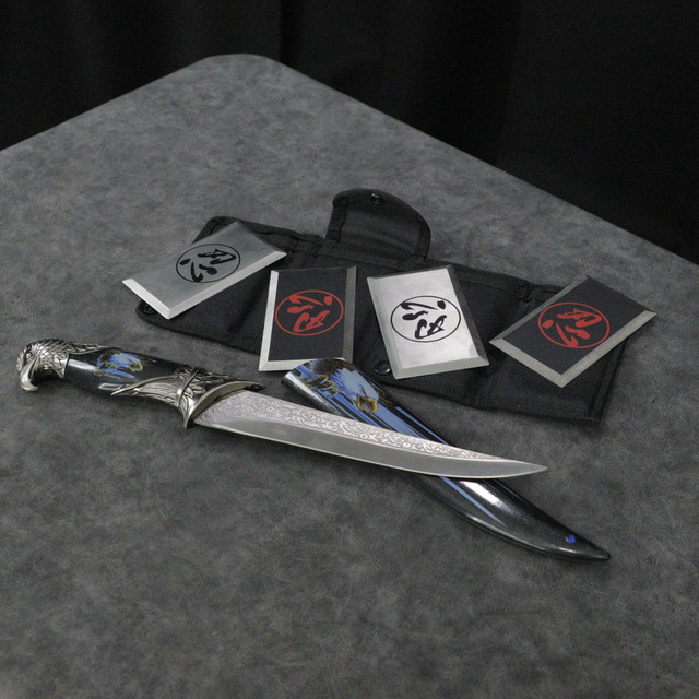 Majestic Talon 13.5" Ornate Fixed Blade & 4-Piece Stainless Steel Thrower Set