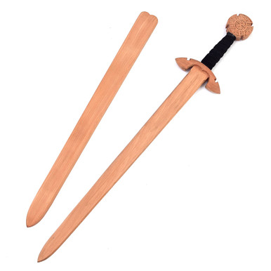 Celtic Wood Sword with Leather Wrap and Wood Scabbard - Late