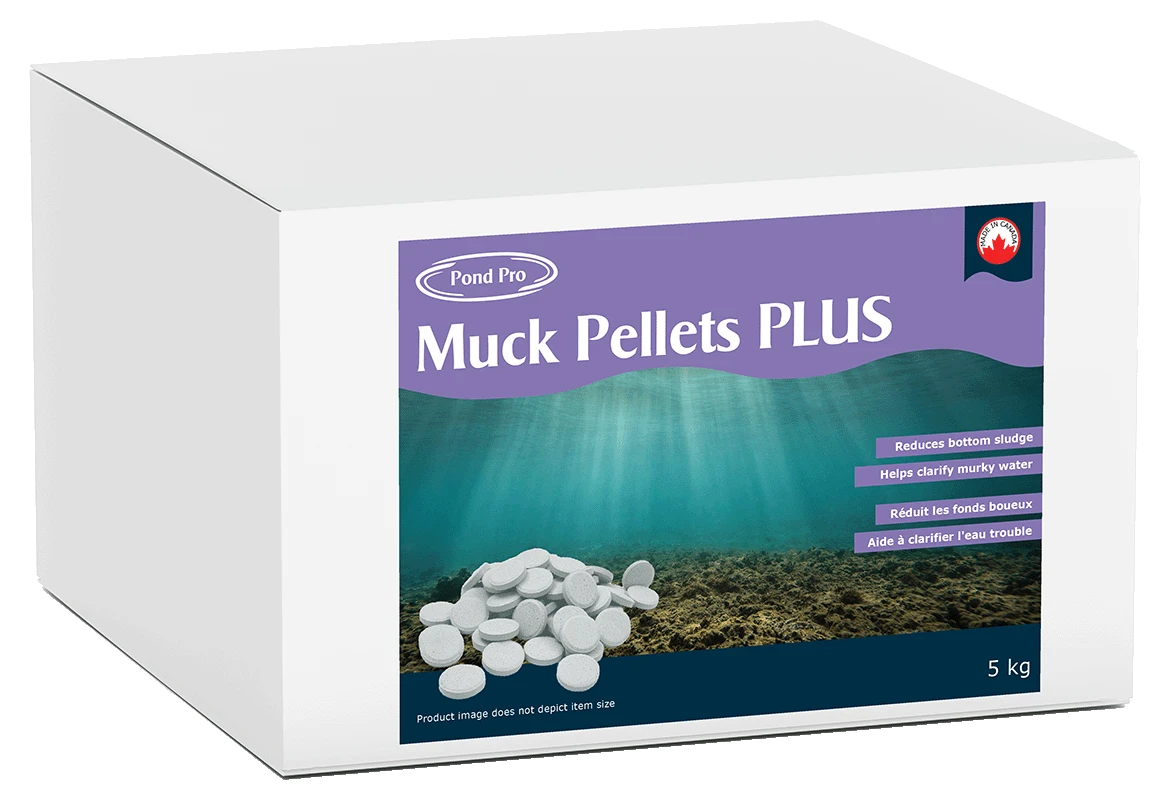 Pond treatment products for controlling shoreline muck and organic buildup