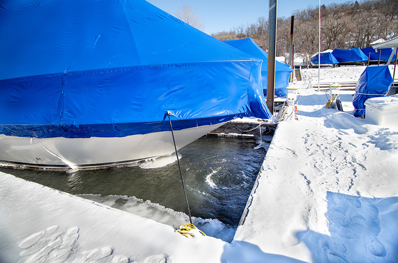 A boat marina in winter in Canada