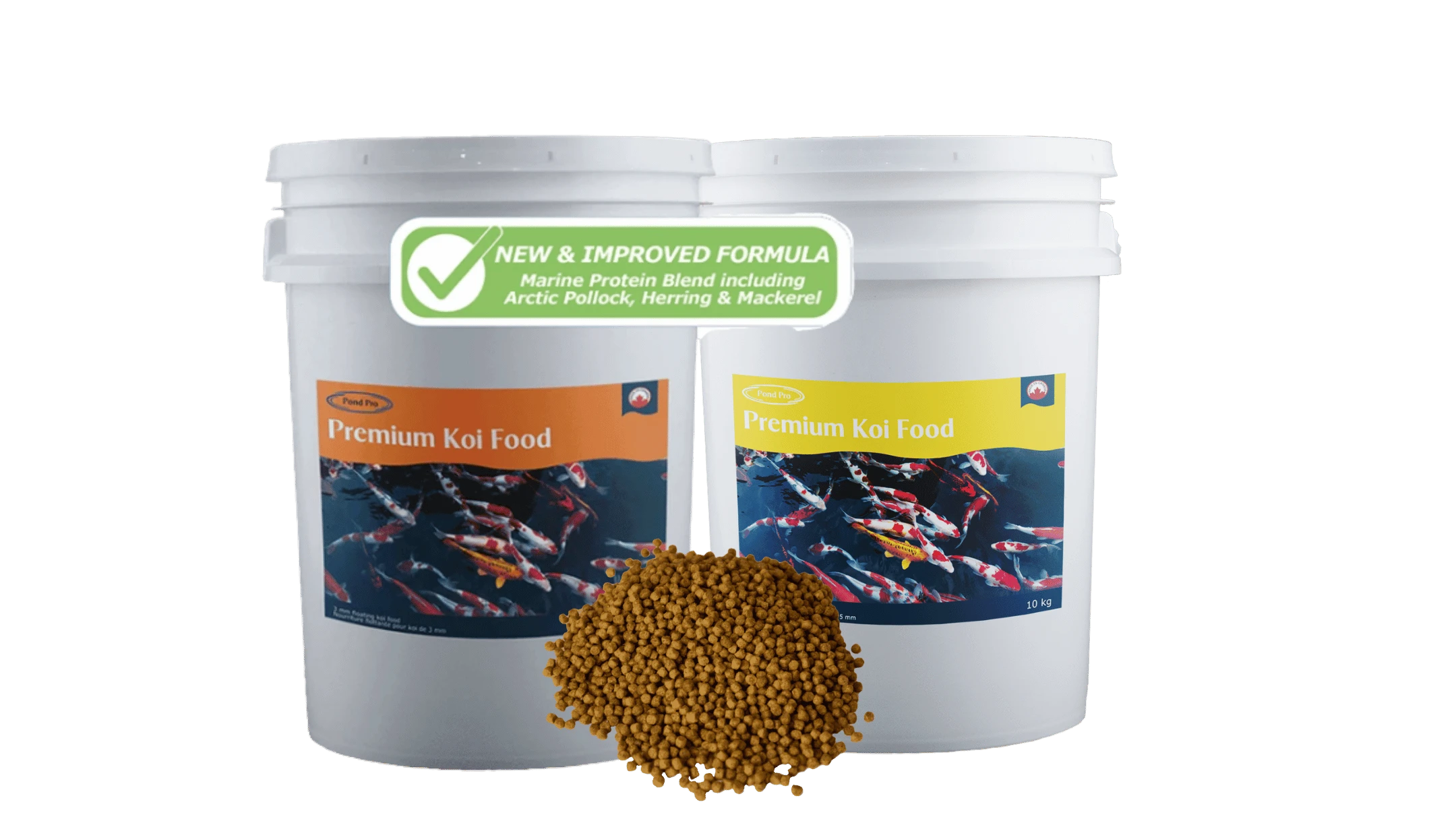 Pond Pro premium koi fish food in 3 millimetre and 5 millimetre sizes