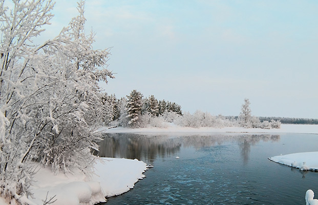 Canadian winter pond and dock