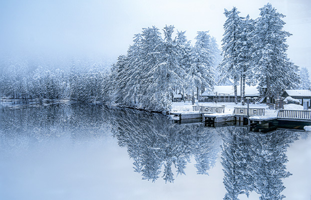 Canadian winter pond and dock