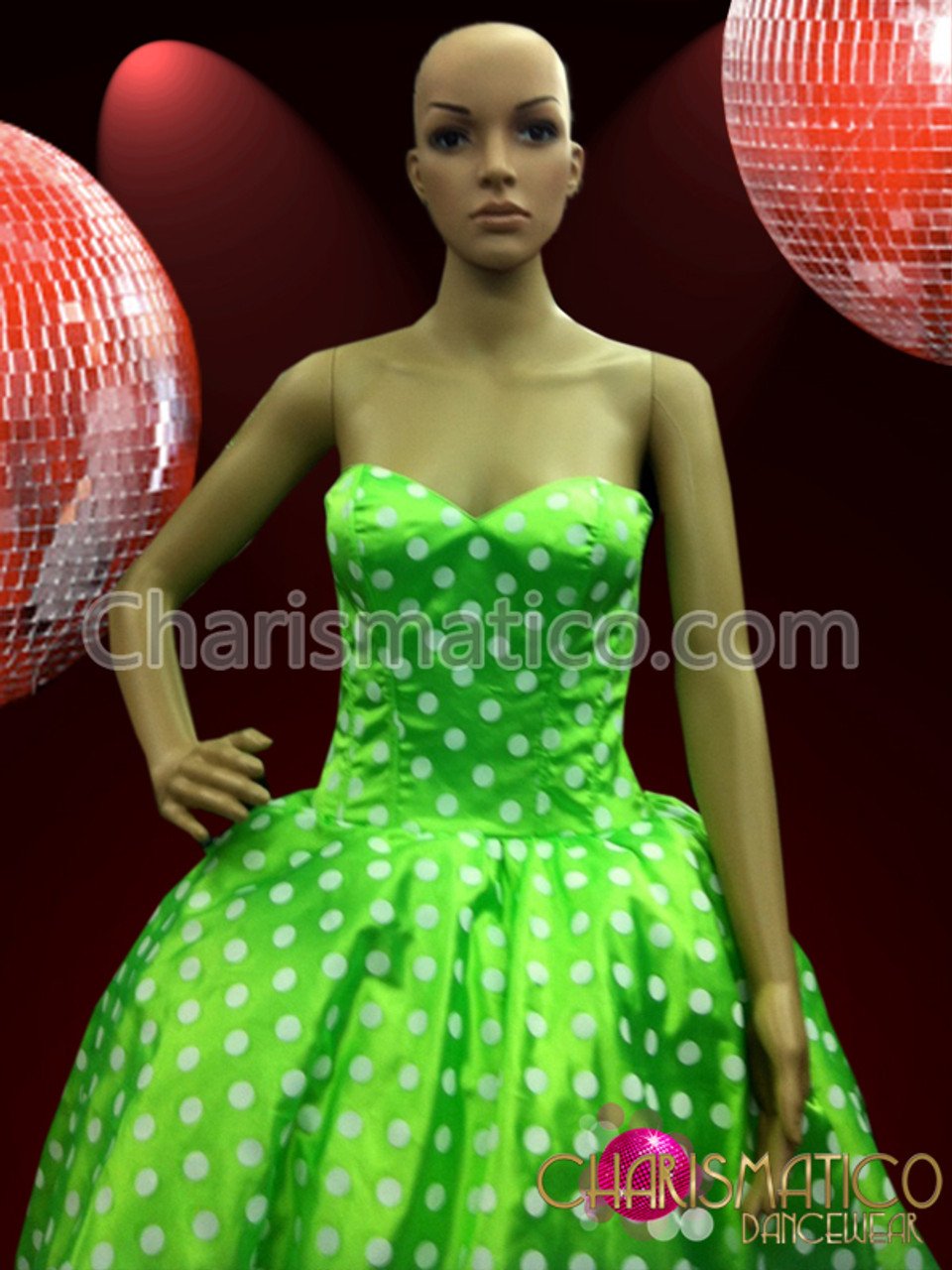 green and white polka dot dress