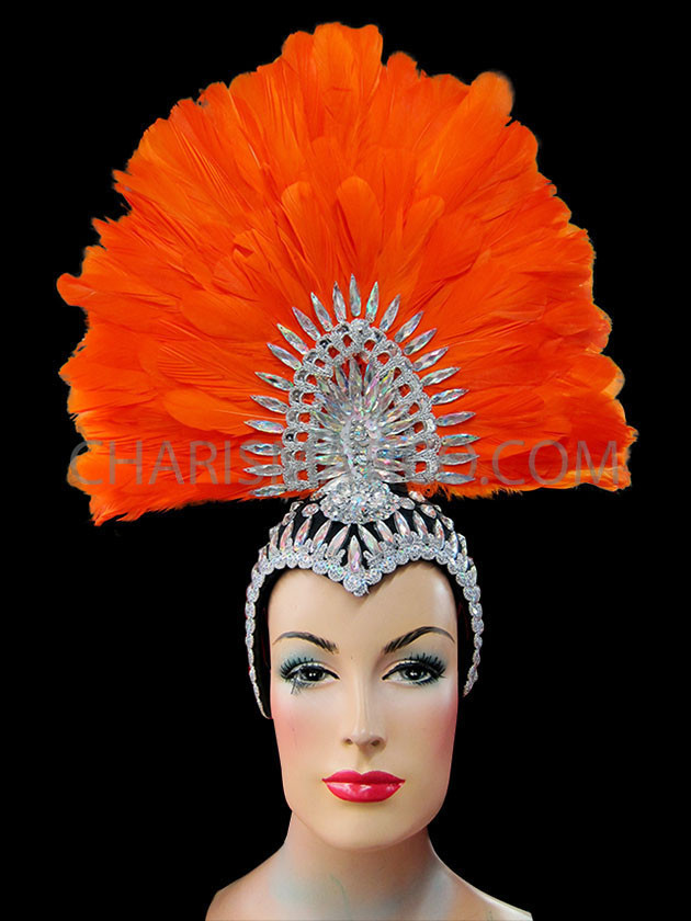 Center Orange Fan Shaped Feather Headdress