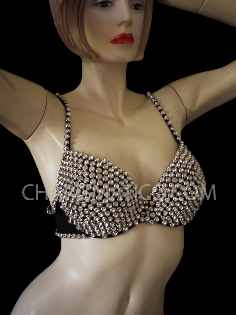 HERE FOR THE DRAMA REFLECTIVE RHINESTONE TRIM BRA IN SILVER