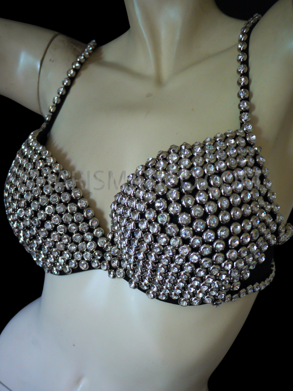 Black Bra, Clear Resin Rhinestone Embellished, Abstract Design on Cup Size  32B -  Denmark
