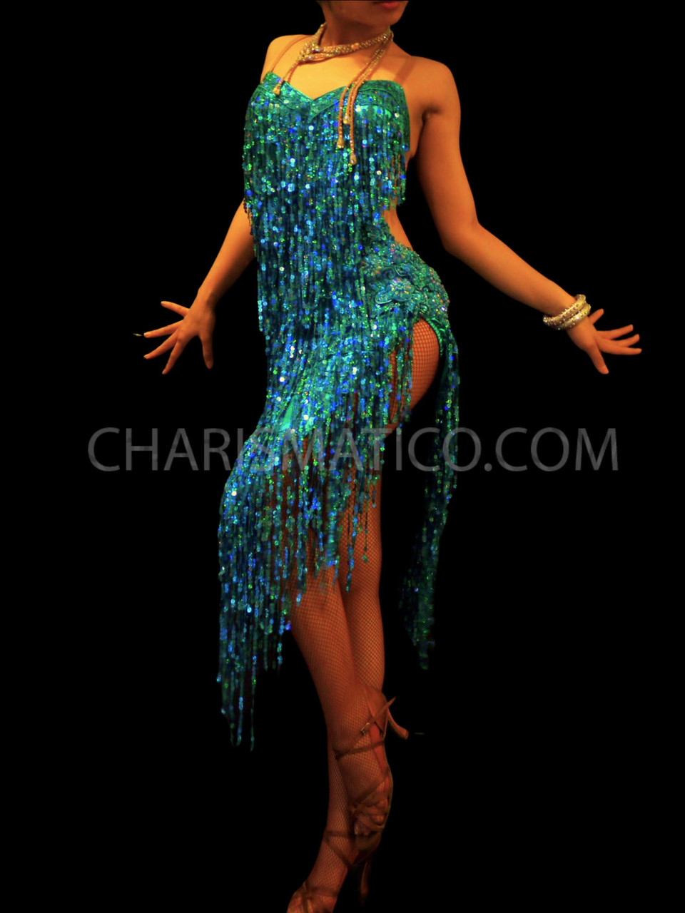 Z&X Women's Salsa Latin Dance Dress – Glitter Sequin Fringe
