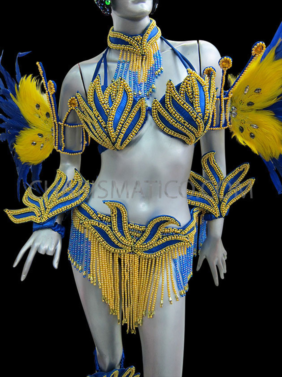 BRAZILIAN BLUE/GOLD SHOW GIRL carnival SAMBA CABARET COSTUME