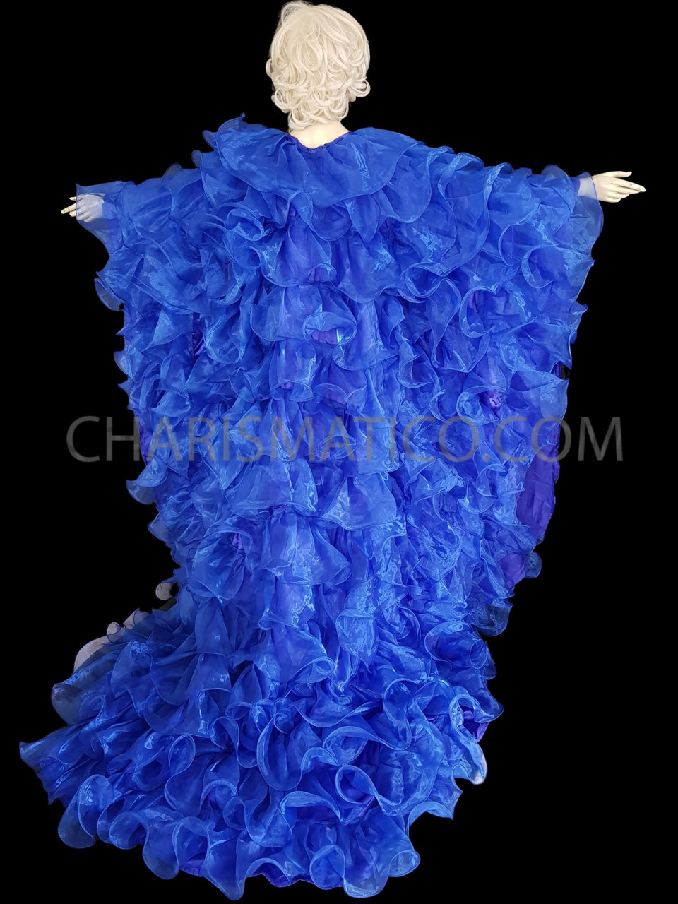 Royal Blue Organza Ruffled Drag Queen Showtime Wing Coat