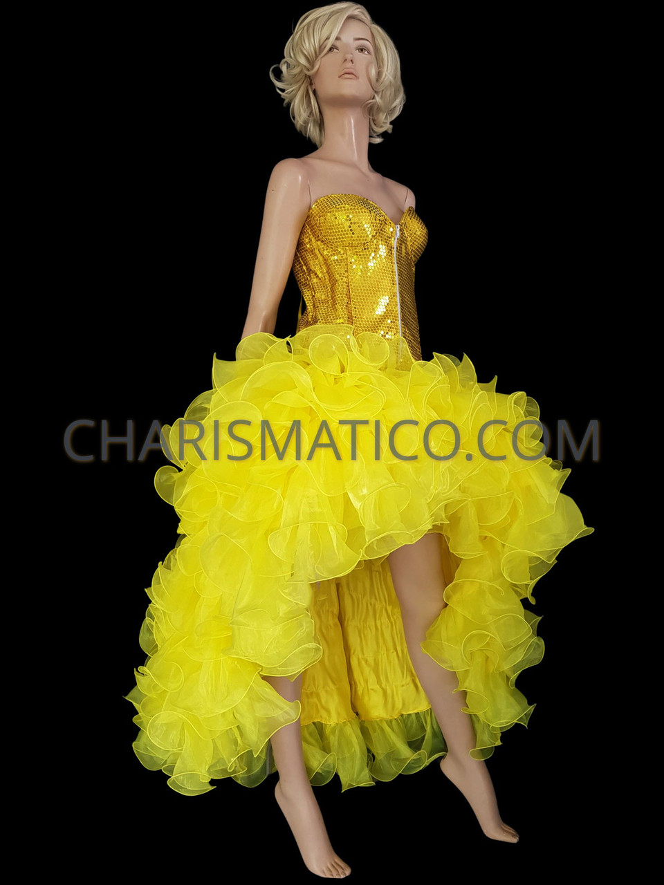 Sugar Thrillz Satin Ruffle Corset Mini Dress - Light Yellow