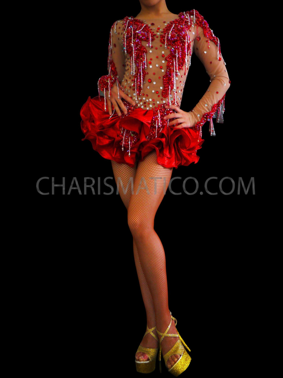 Red Ruffle Latin Dance Dress 
