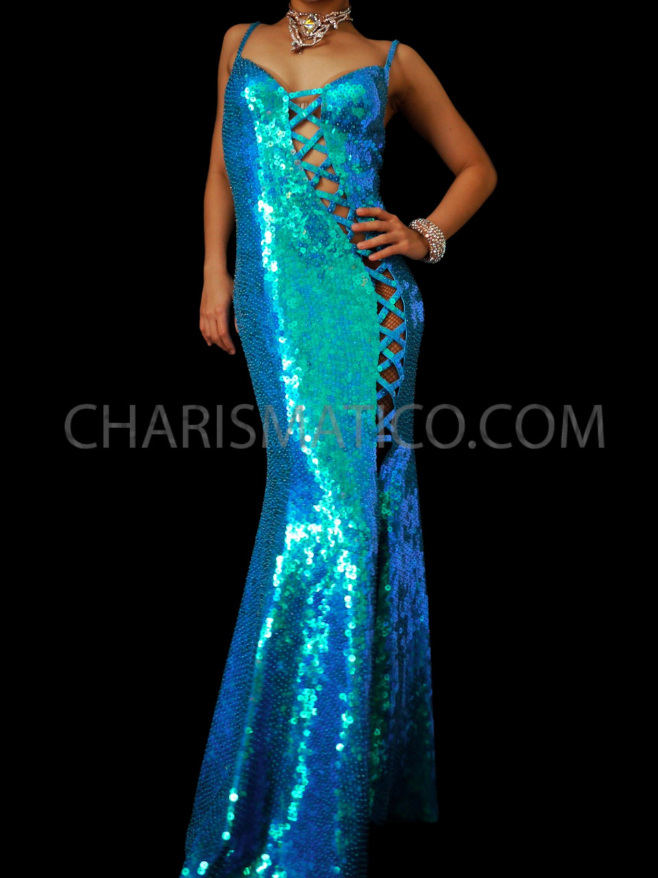 pale blue sequin dress