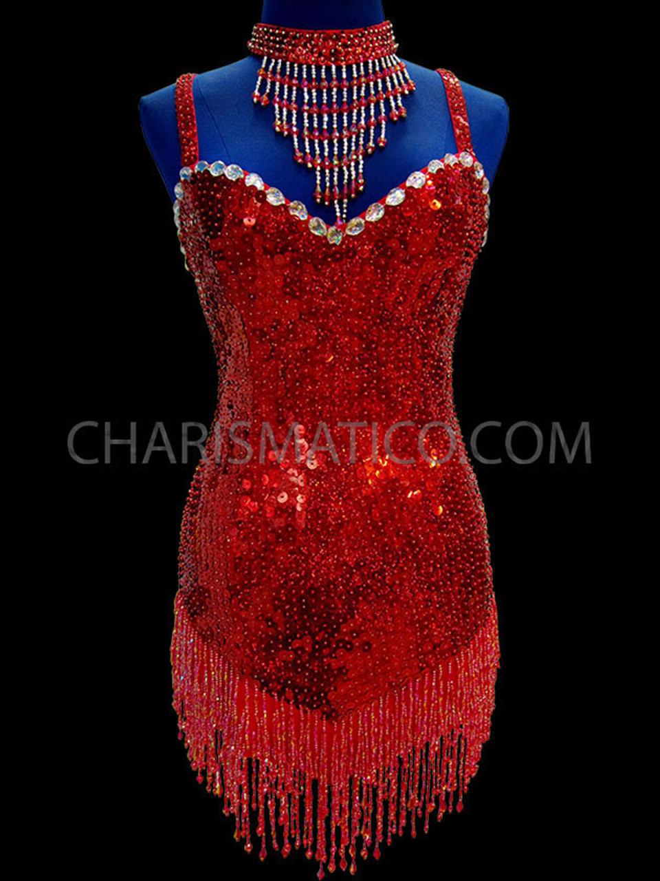 Red sequin dance dress clearance