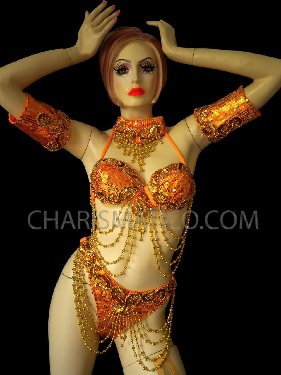 Look Sexy With This Beaded Burlesque Showgirl'S Bra And Thong Set