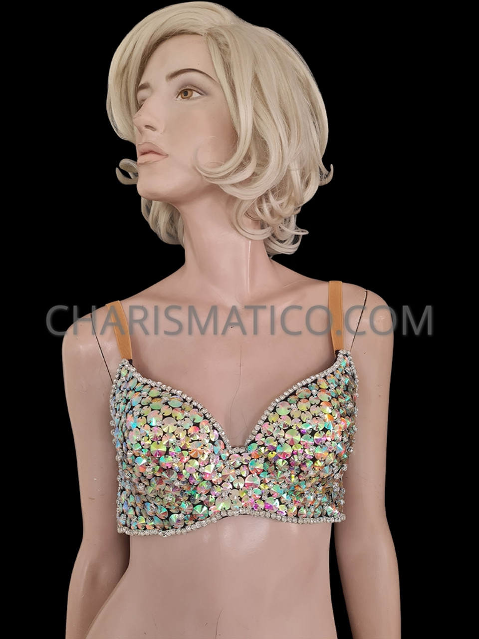 Iridescent Rhinestones with Pearls Bra – GRAY FASHION