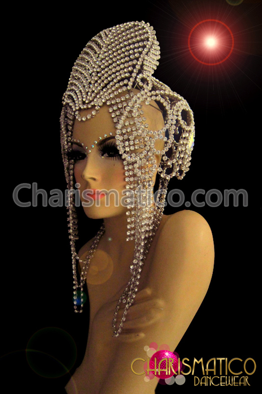 Exotic Showgirl Silver And Rhinestone Embellished Multi-Toned Pink Ostrich  Headdress