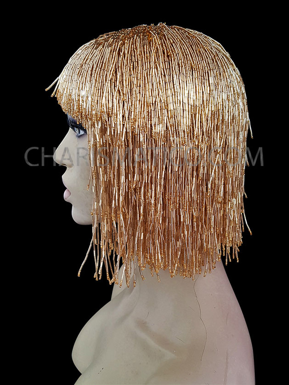 Gold Iridescent Seed Bead Cher Inspired Bob Beaded Wig
