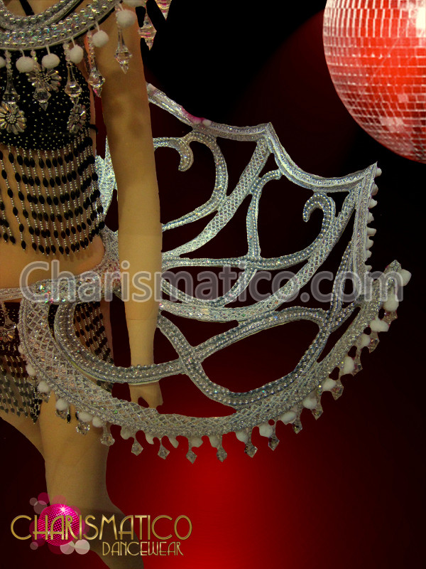 Black beaded Bikini with silver belt and collar backpack costume