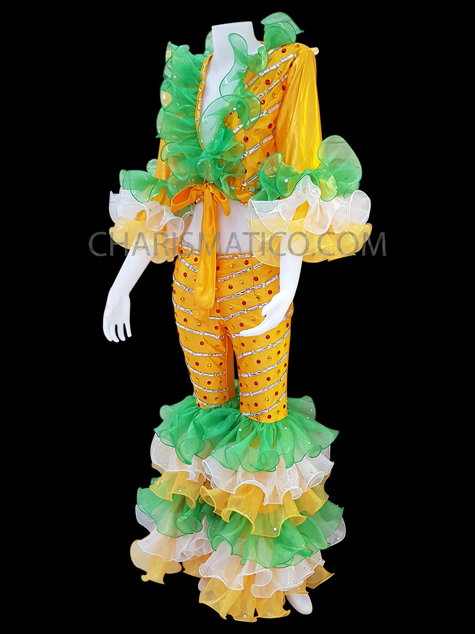 yellow green white Abba Disco ruffle Pants And Top