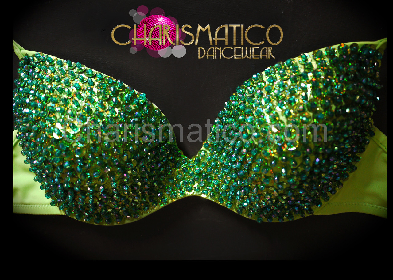 Neon Green Sequin And Beaded Bra And Matching Iridescent Organza Tutu