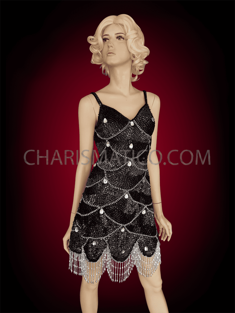 black dress with rhinestone accents