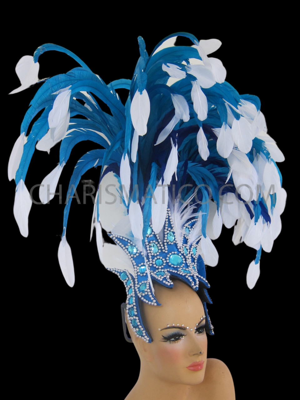 Sky Blue And White Feather Headdress