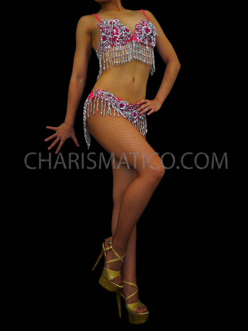 Marisol Shimmy Bra and Belt Set Burlesque Beaded Fringe Burluxe