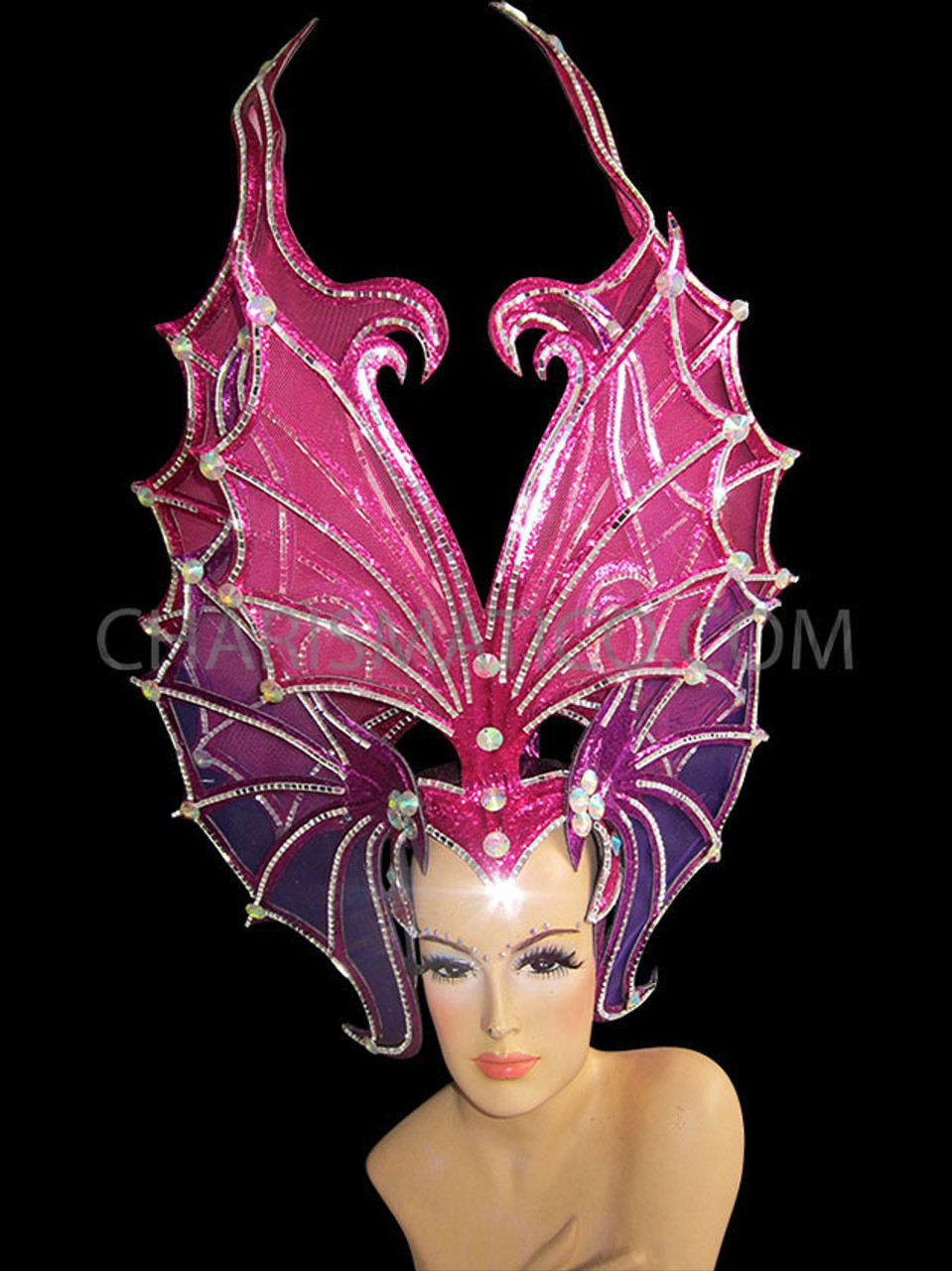 Mirror-Tile Adorned Pink Screen And Glitter Butterfly Fish Inspired  Headdress