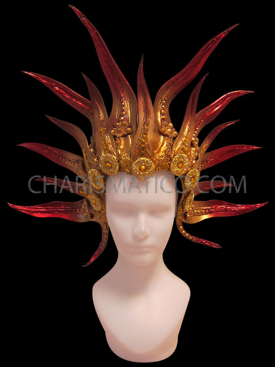 Dupsie's Red Omolara African Feather Fan with An Ornate Gold Embellished handle-DPFGEM24