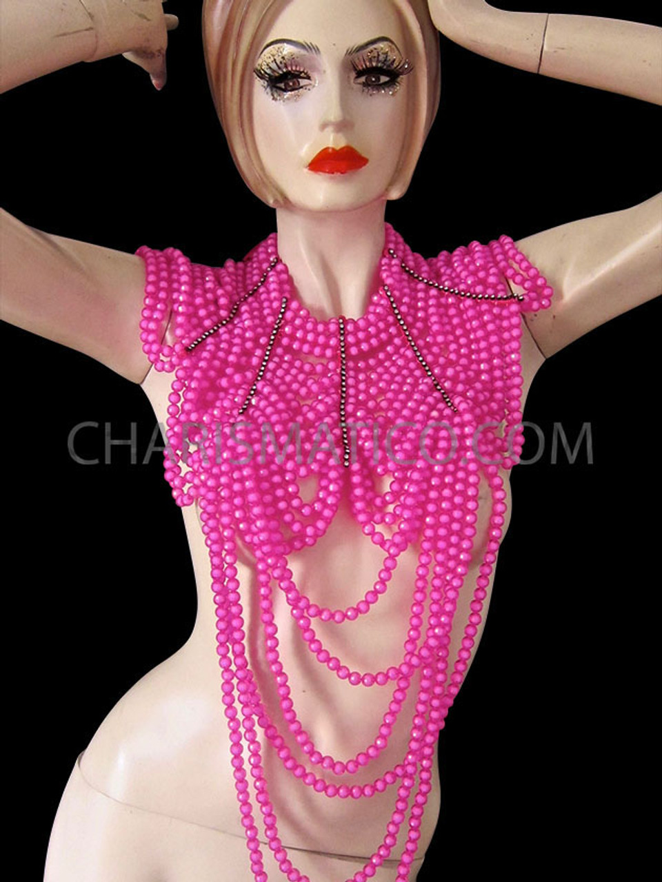 Statement Necklace Exotic Tribal Hot Pink Beads Waziri Dome Pendant Jewelry Haute Couture Socialite