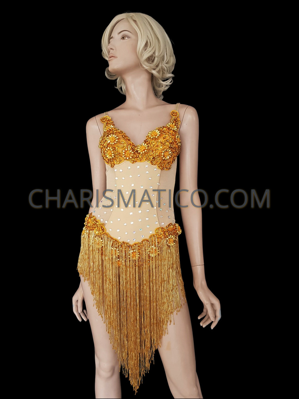 Gold Beaded And Sequined Showgirl Leotard