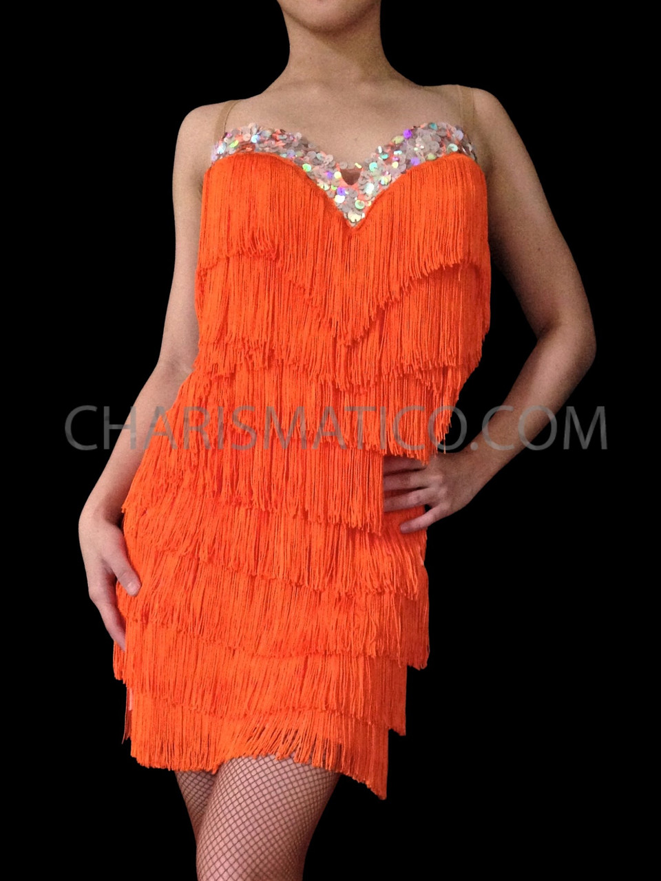 orange fringe dress