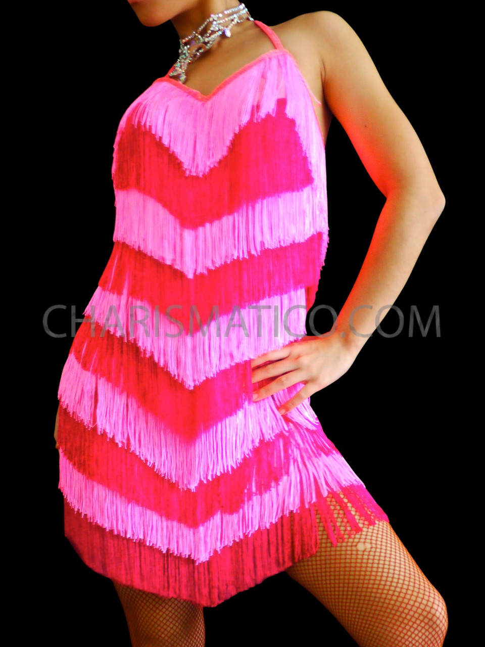 Fuchsia Pink Fringe Latin Dance Dress