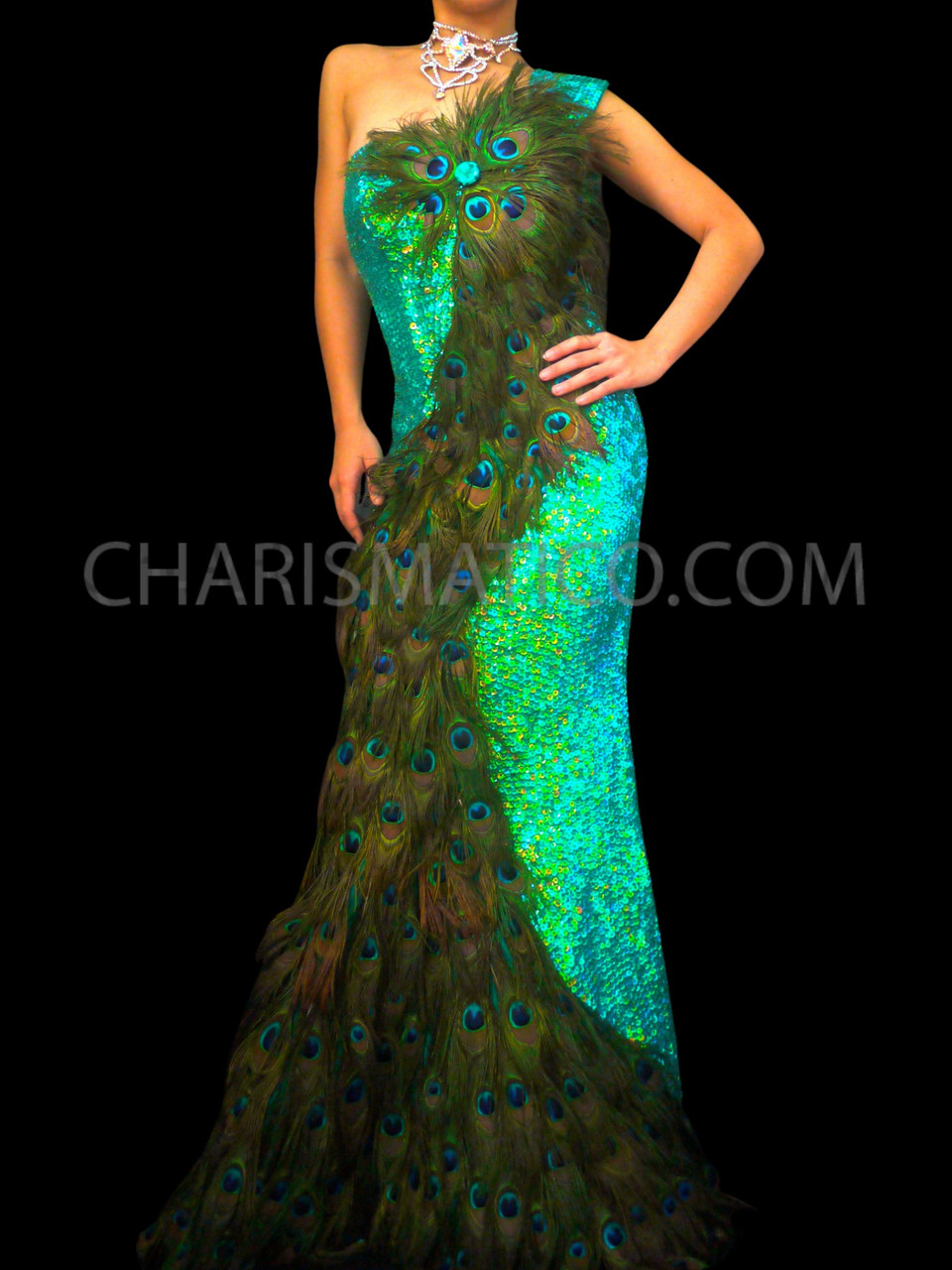 green feather dress