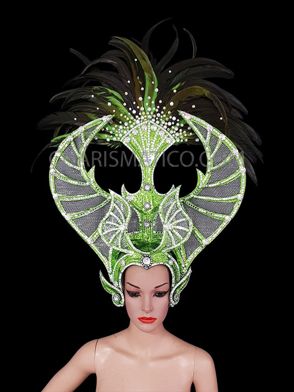 Mirror accented Silver beaded Stunning green glitter butterfly showgirl Necklace