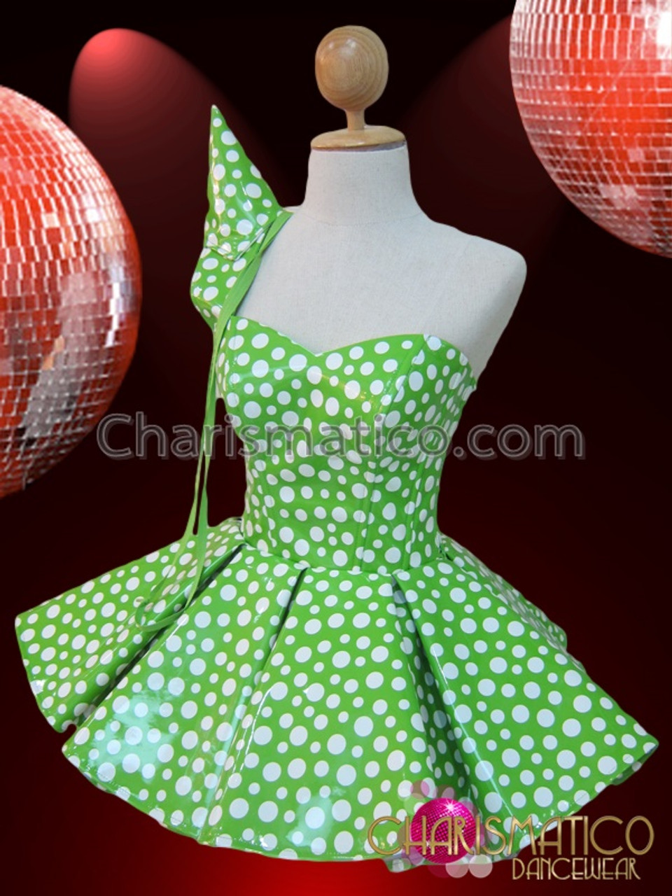 white and green polka dot dress