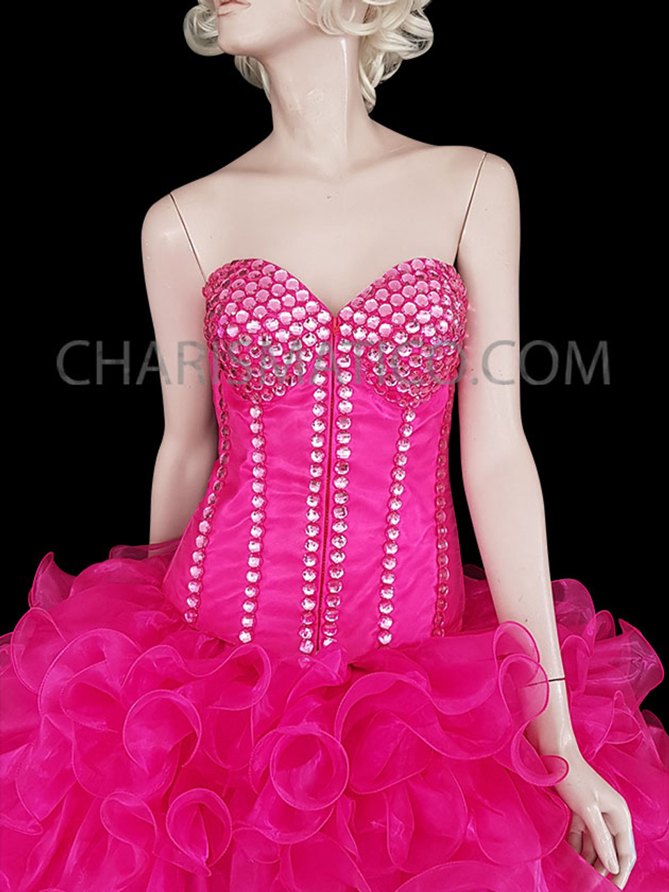 Burlesque Embroidered Hot Pink Corset With Organza Ruffle Skirt